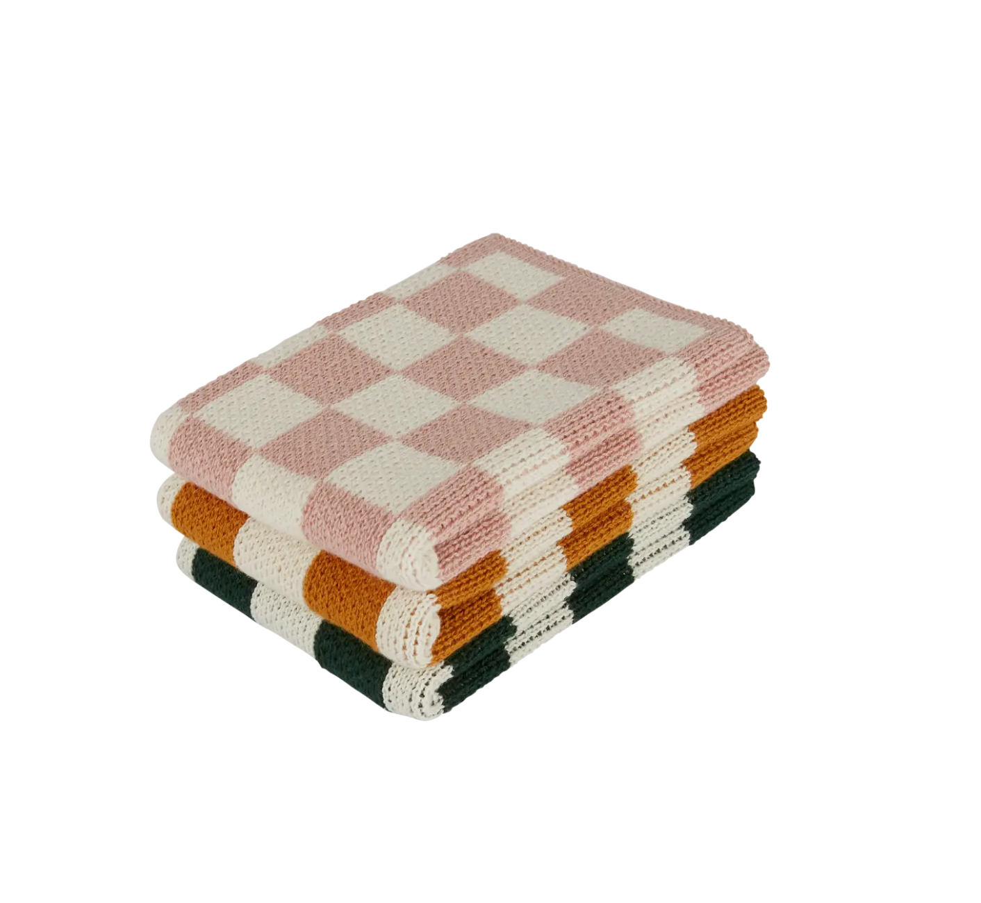 Reusable & Eco-Friendly Cotton Knit Dishcloths (3) - Blush, Terracotta, Black