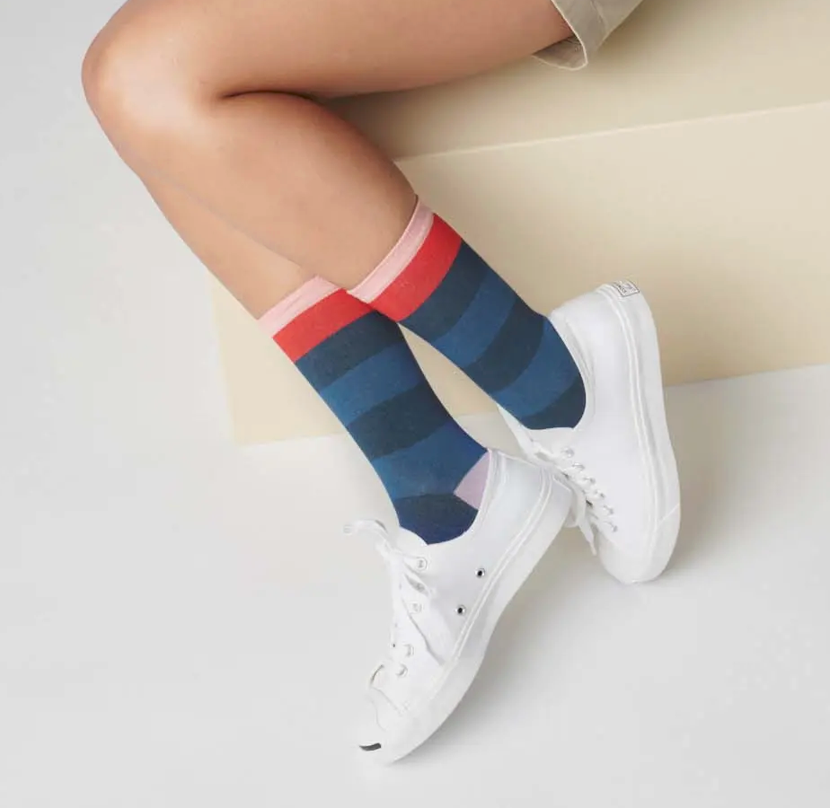 Blues + Red + Pink Thick Striped Socks
