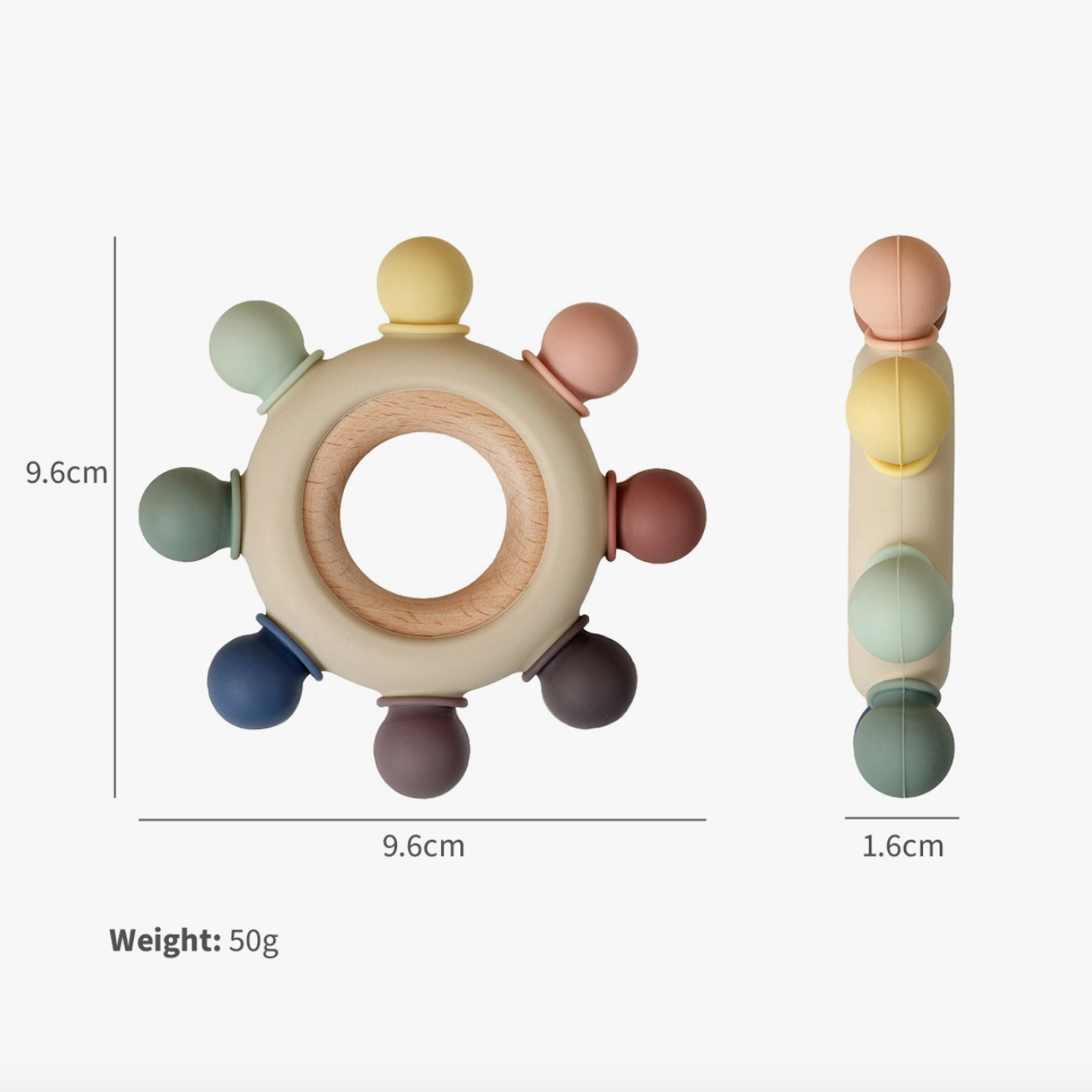 Silicone/Wood Teether: Rainbow