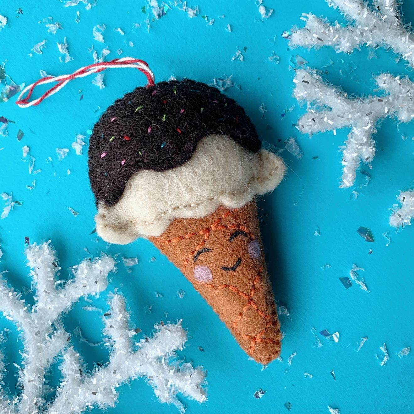 Felt Smiling Ice Cream Ornament