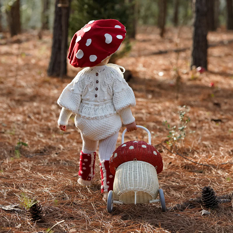 Rattan Mushroom Luggy - Red + White