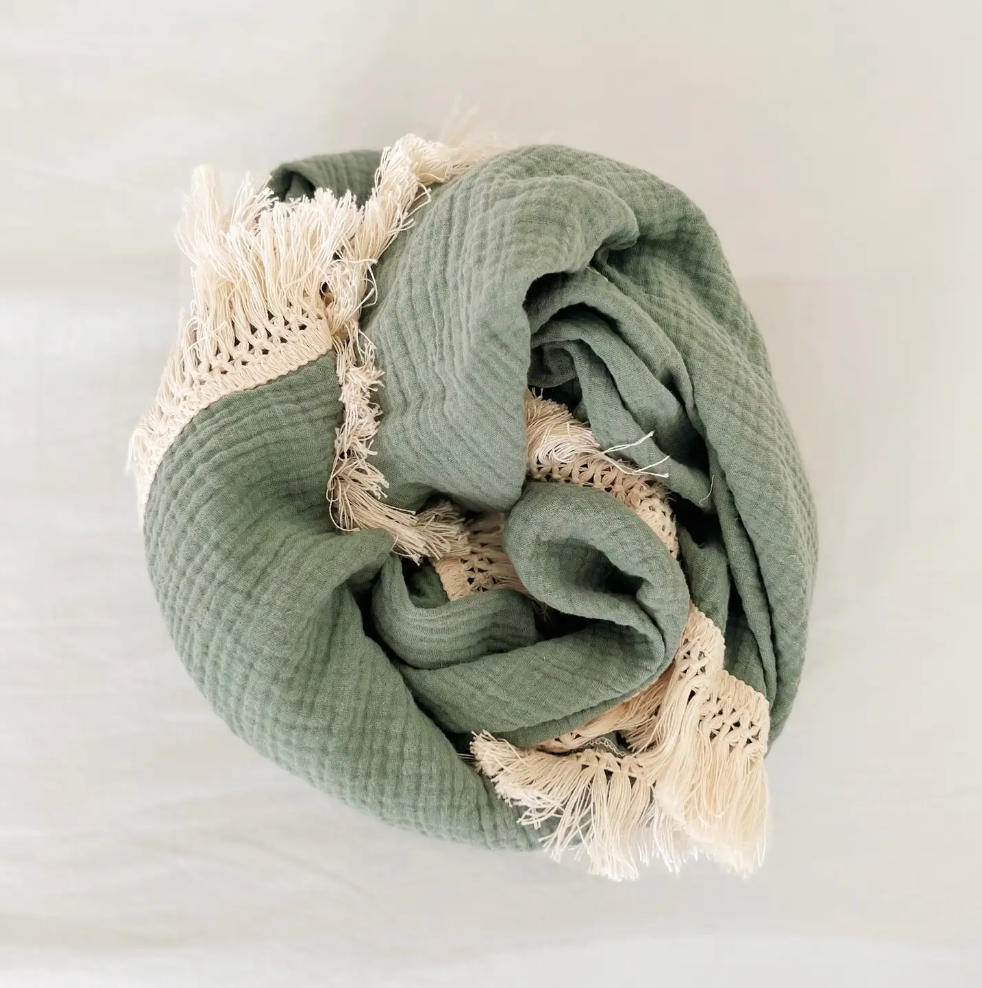 Sage Fringe Baby Blanket