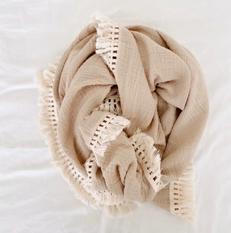Tan Fringe Baby Blanket