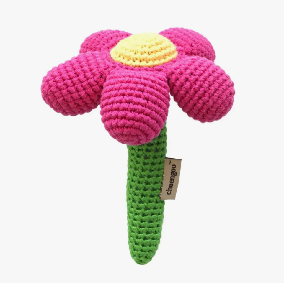 Crochet Rattle: Magenta Flower