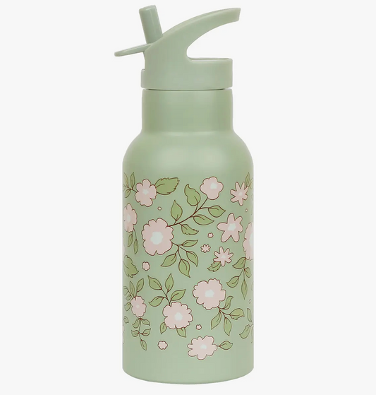 Stainless Steel Water Bottle: Sage with Pink Flowers