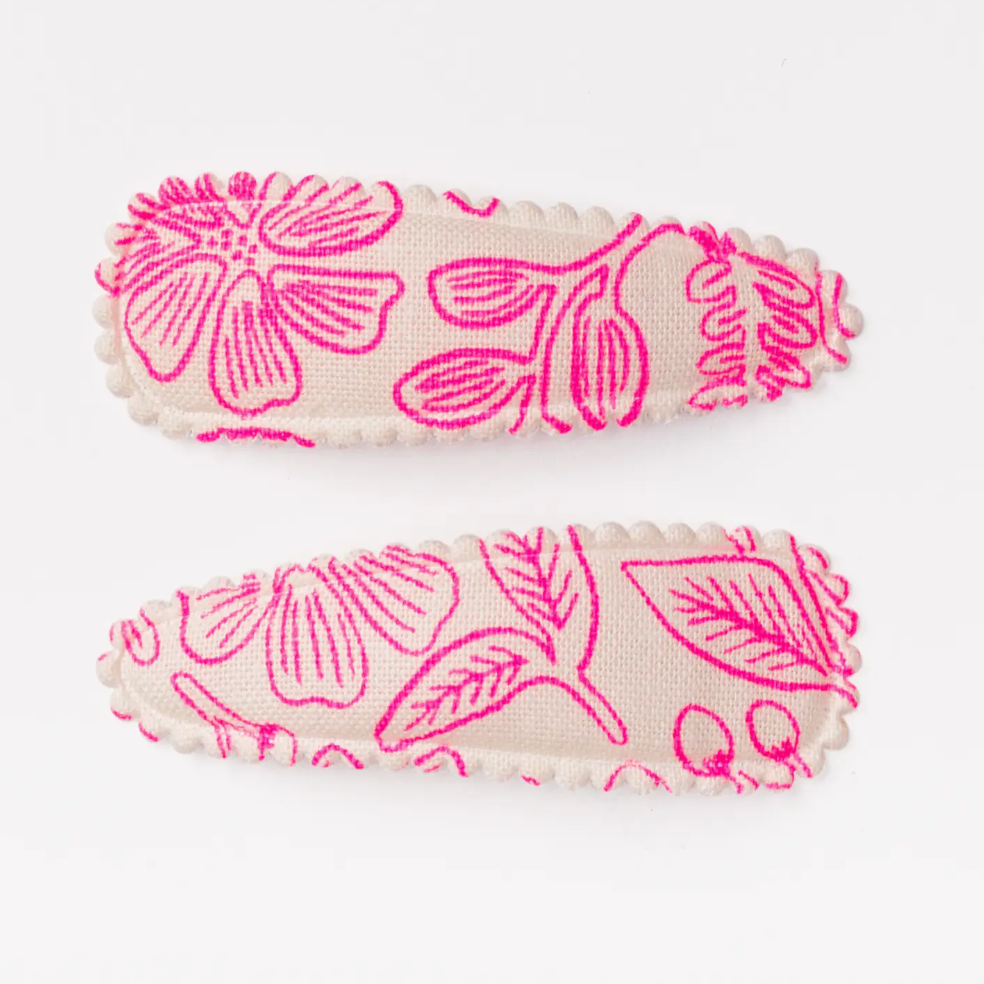 Neon Pink Floral Hair Clip - Set of 2