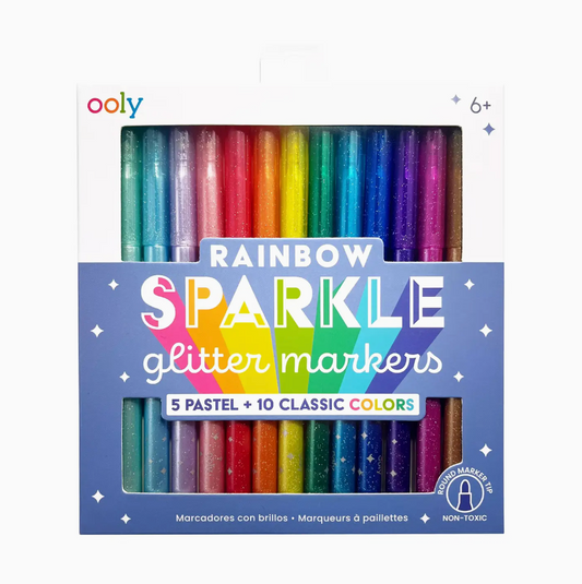 Rainbow Sparkle Glitter Markers - Set of 15