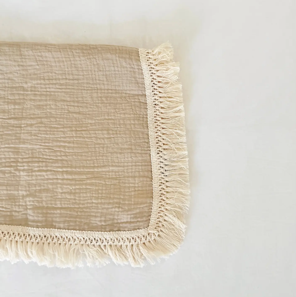 Tan Fringe Baby Blanket