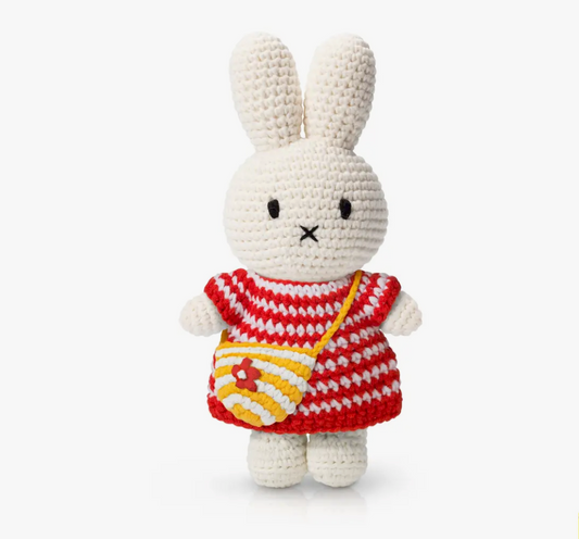 Miffy Bunny Soft Toy - Red Striped Dress + Bag